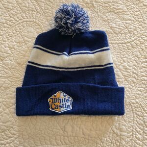 Vintage White Castle Winter Knitted Hat Beanie Toboggan Warm Cap Sliders Pompom